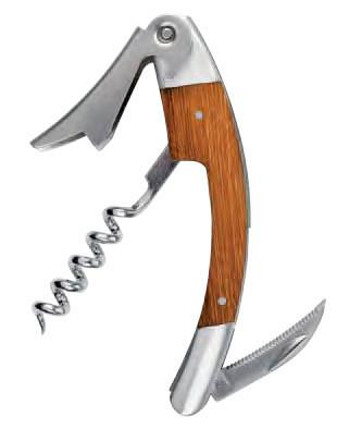 Curved Stainless Steel Corkscrew With Bamboo Inset