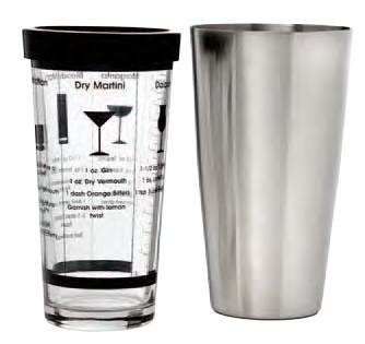Boston Shaker Set, Stainless Steel Shell With Recipe Glass