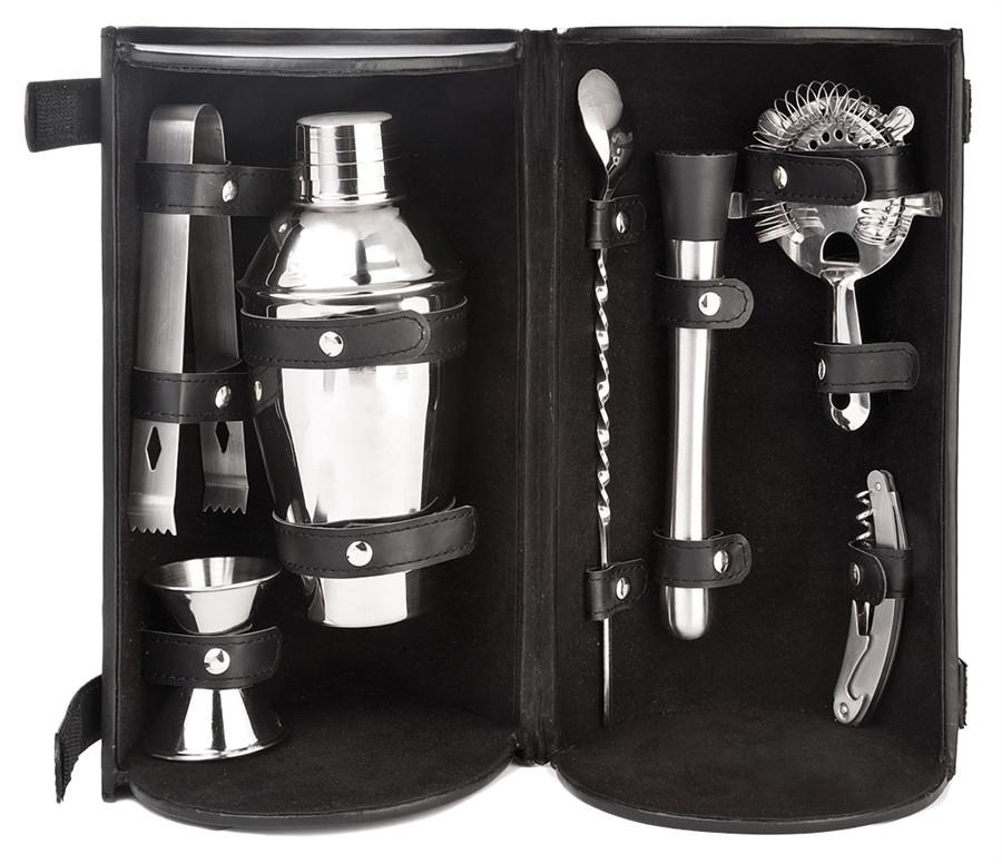 Barmaster's Pro Bar Travel Set- 8 pcs set (Includes Shaker, Jigger, Ice Tongs,